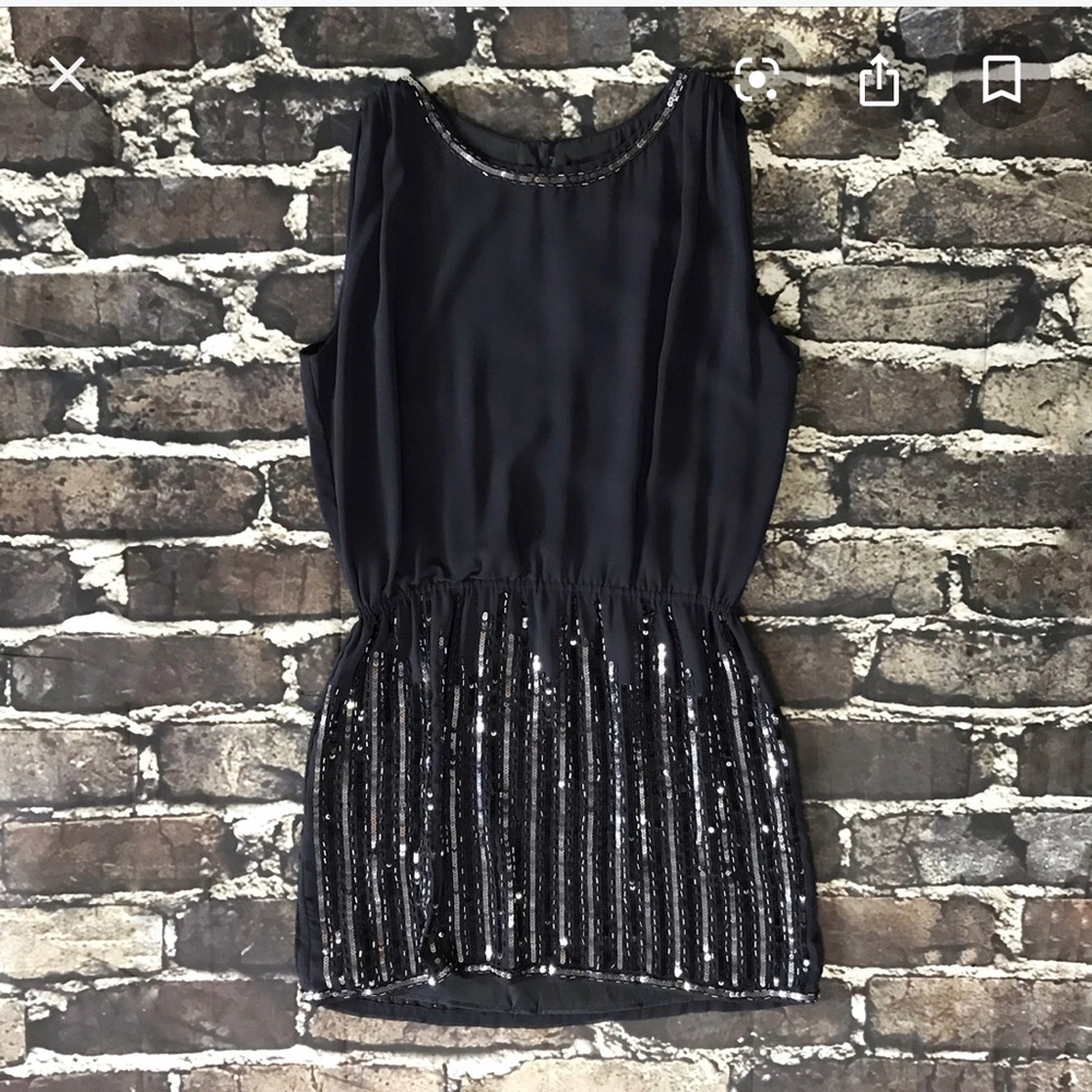 Navy Greylin cocktail dress with sequin bottom